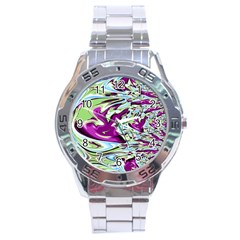 Purple, Green, And Blue Abstract Stainless Steel Men s Watch