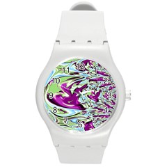 Purple, Green, And Blue Abstract Round Plastic Sport Watch (m)