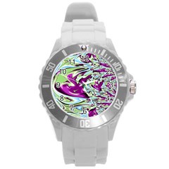 Purple, Green, And Blue Abstract Round Plastic Sport Watch (l)