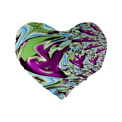 Purple, Green, And Blue Abstract Standard 16  Premium Flano Heart Shape Cushions