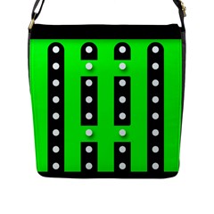 Florescent Green Polka-dot  Flap Messenger Bag (l) 