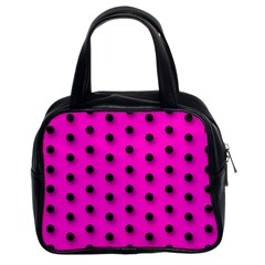 Hot Pink Black Polka-dot  Classic Handbags (2 Sides)