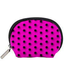 Hot Pink Black Polka-dot  Accessory Pouches (small) 