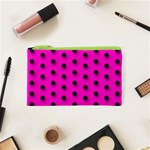 Hot Pink Black Polka-dot  Cosmetic Bag (XS) Front