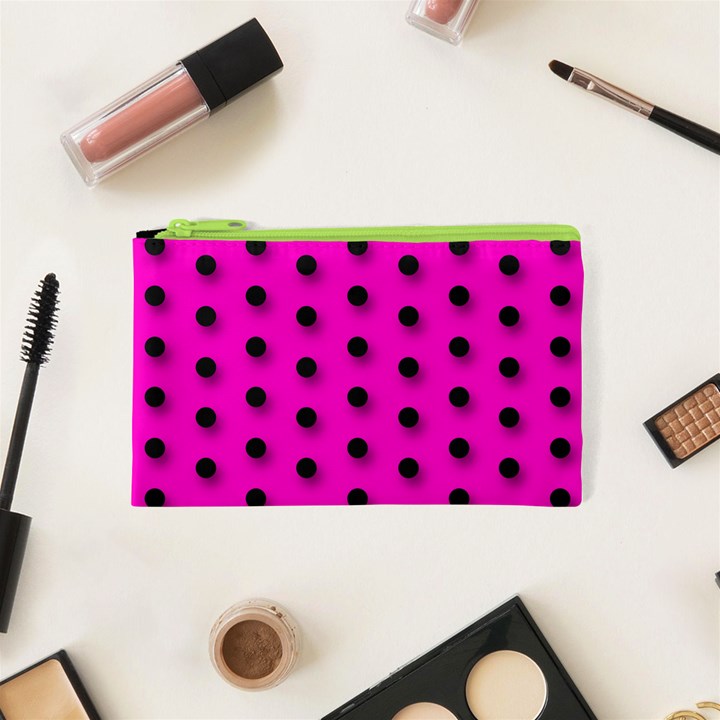 Hot Pink Black Polka-dot  Cosmetic Bag (XS)