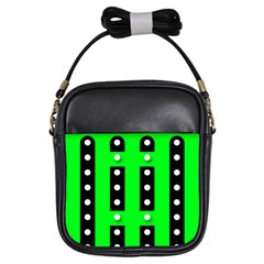 Florescent Green Black Polka-dot  Girls Sling Bags