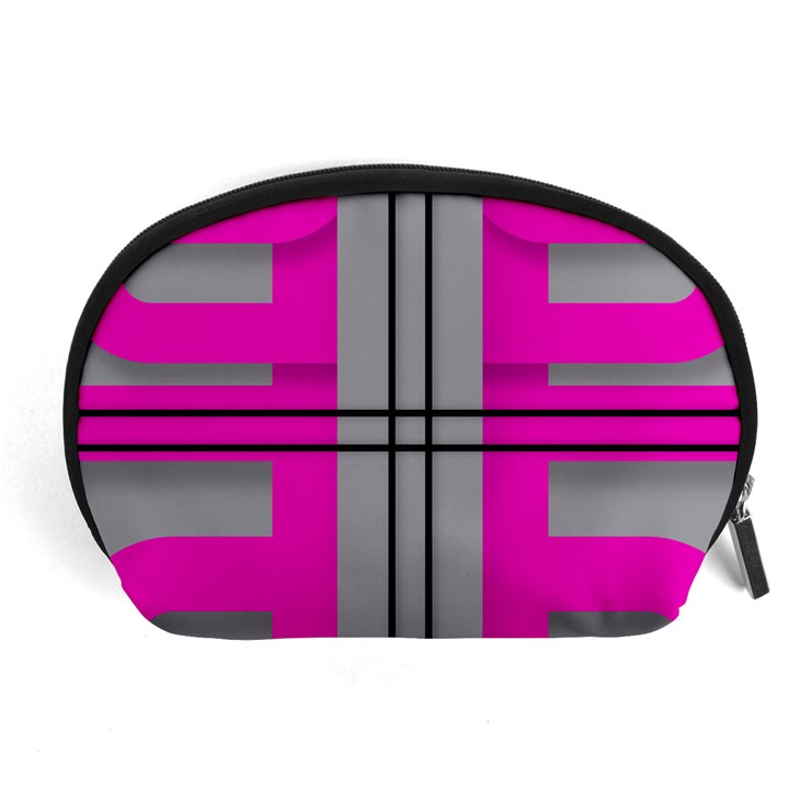 Florescent Pink Grey Abstract  Accessory Pouches (Large) 