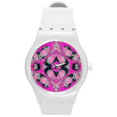 Pink Black Abstract  Round Plastic Sport Watch (m) by OCDesignss