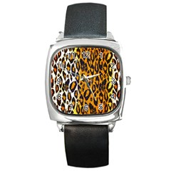 Brown Cheetah Abstract  Square Metal Watches