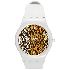 Brown Cheetah Abstract  Round Plastic Sport Watch (m) by OCDesignss