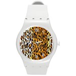 Brown Cheetah Abstract  Round Plastic Sport Watch (M) Front