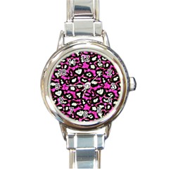 Pink Black Cheetah Abstract  Round Italian Charm Watches