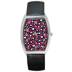 Pink Black Cheetah Abstract  Barrel Metal Watches