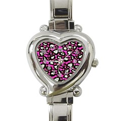 Pink Black Cheetah Abstract  Heart Italian Charm Watch