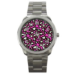 Pink Black Cheetah Abstract  Sport Metal Watches