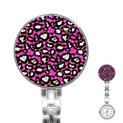 Pink Black Cheetah Abstract  Stainless Steel Nurses Watches