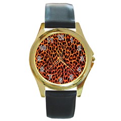 Red And Black Abstract  Round Gold Metal Watches