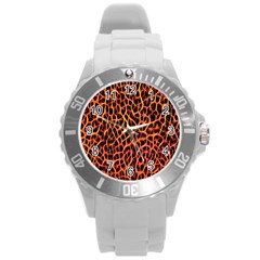 Red And Black Abstract  Round Plastic Sport Watch (l)