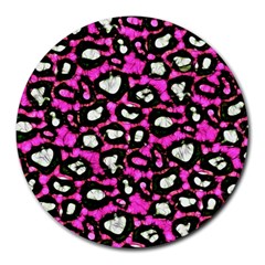 Pink Black Cheetah Abstract  Round Mousepads