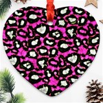 Pink Black Cheetah Abstract  Ornament (Heart)  Front