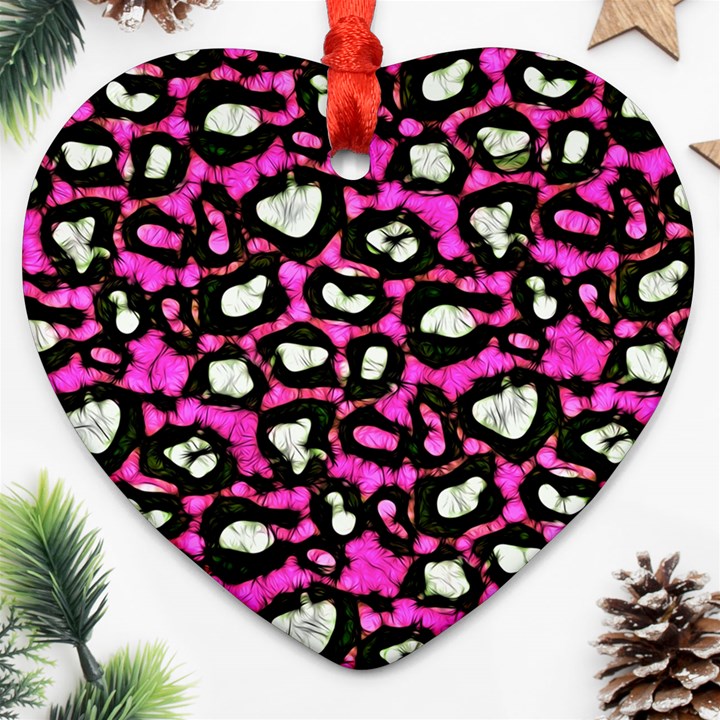 Pink Black Cheetah Abstract  Ornament (Heart) 