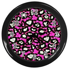 Pink Black Cheetah Abstract  Wall Clocks (black)