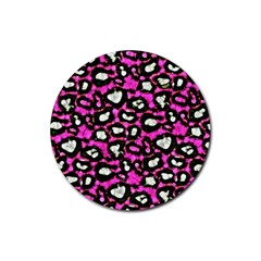 Pink Black Cheetah Abstract  Rubber Round Coaster (4 Pack)  by OCDesignss