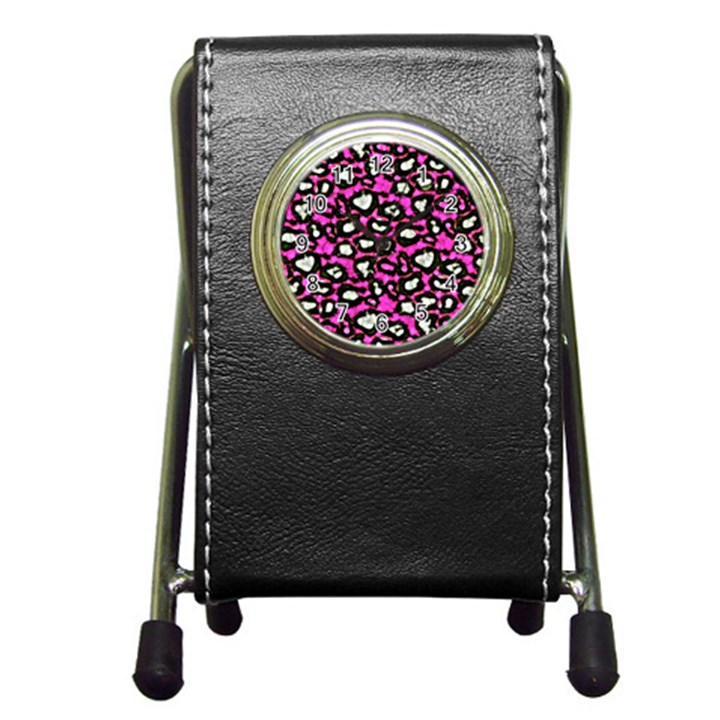 Pink Black Cheetah Abstract  Pen Holder Desk Clocks