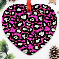 Pink Black Cheetah Abstract  Heart Ornament (2 Sides)