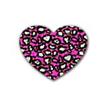 Pink Black Cheetah Abstract  Rubber Coaster (Heart)  Front