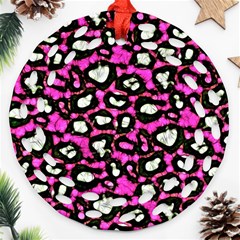 Pink Black Cheetah Abstract  Round Filigree Ornament (2side)