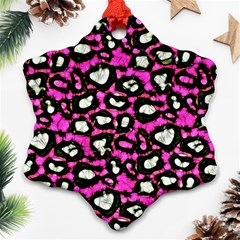 Pink Black Cheetah Abstract  Snowflake Ornament (2-side)