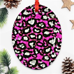 Pink Black Cheetah Abstract  Ornament (oval Filigree) 