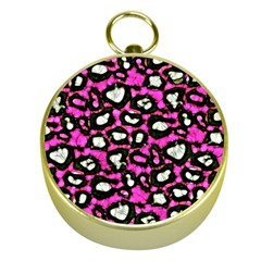 Pink Black Cheetah Abstract  Gold Compasses