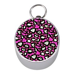 Pink Black Cheetah Abstract  Mini Silver Compasses