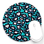 Turquoise Black Cheetah Abstract  Round Mousepads Front