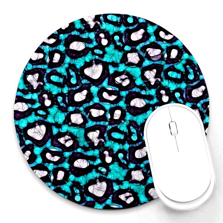 Turquoise Black Cheetah Abstract  Round Mousepads