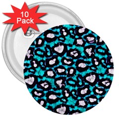 Turquoise Black Cheetah Abstract  3  Buttons (10 pack) 