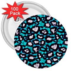 Turquoise Black Cheetah Abstract  3  Buttons (100 pack) 