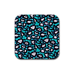 Turquoise Black Cheetah Abstract  Rubber Coaster (Square) 