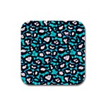 Turquoise Black Cheetah Abstract  Rubber Square Coaster (4 pack)  Front