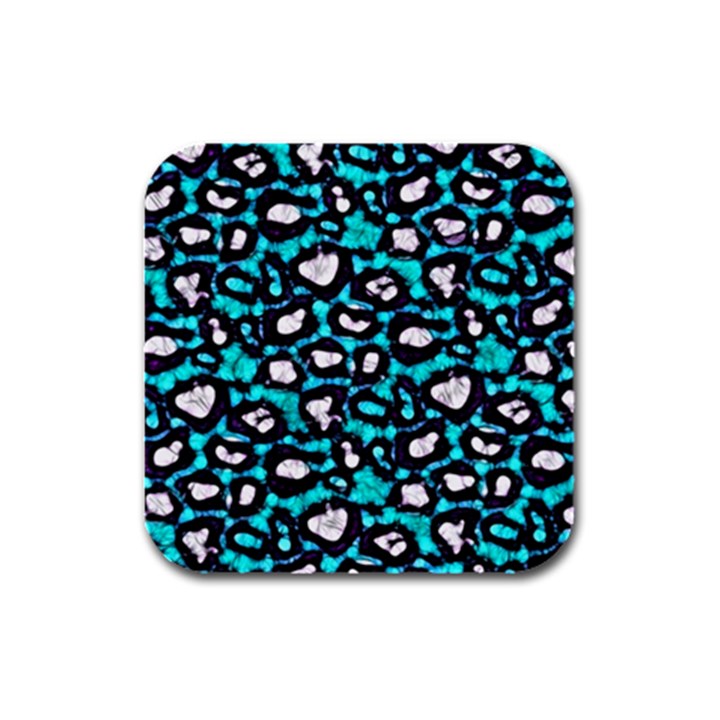 Turquoise Black Cheetah Abstract  Rubber Square Coaster (4 pack) 