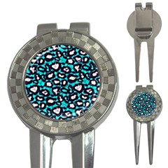 Turquoise Black Cheetah Abstract  3-in-1 Golf Divots