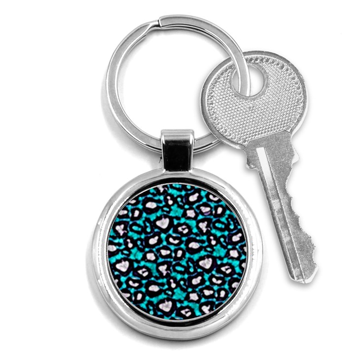 Turquoise Black Cheetah Abstract  Key Chains (Round) 