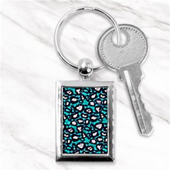 Turquoise Black Cheetah Abstract  Key Chains (Rectangle) 