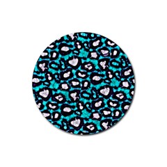 Turquoise Black Cheetah Abstract  Rubber Coaster (Round) 