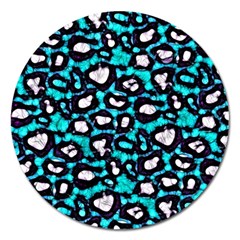 Turquoise Black Cheetah Abstract  Magnet 5  (Round)