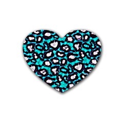 Turquoise Black Cheetah Abstract  Rubber Coaster (heart)  by OCDesignss