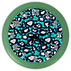 Turquoise Black Cheetah Abstract  Color Wall Clocks