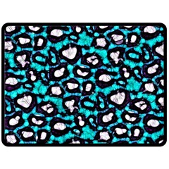 Turquoise Black Cheetah Abstract  Fleece Blanket (Large) 